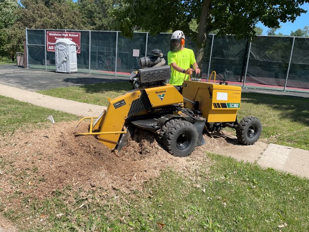 WiscoStumps equipment onsite for stump grinding